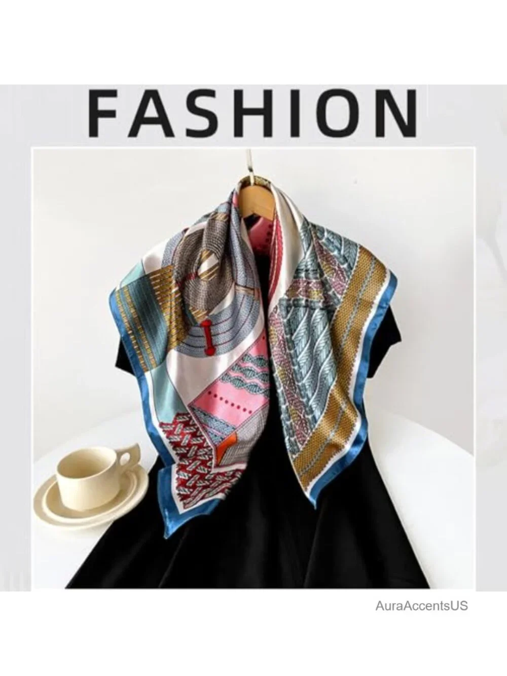 Large Silk Head Scarf for Women, 35x35 Inch Square Hair Wrap Bandana